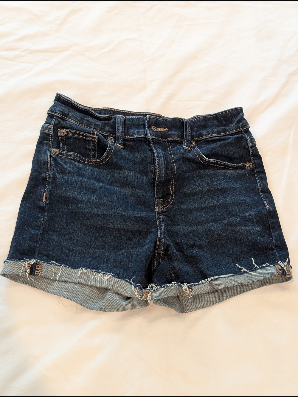 American Eagle Outfitters Dark Blue Rolled Hem Denim Shorts